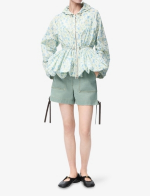 Loewe Womens Khaki Green Anagram-patch Workwear Cotton Shorts
