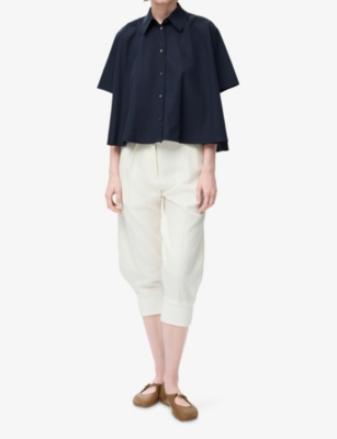 Loewe Womens Navy Blue Short-sleeve Trapeze Cotton Shirt