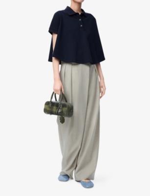Loewe Womens Dark Navy Trapeze Cropped Cotton Polo Shirt In Blue