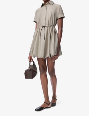 LOEWE: Drawstring-Waist Short-Sleeve Cotton-Silk Woven Mini Dress