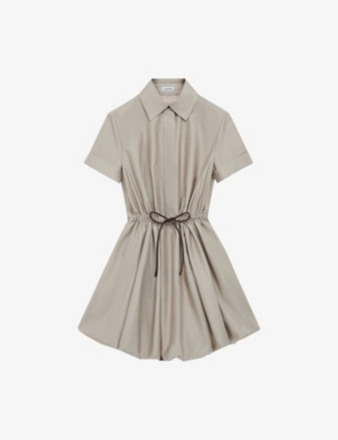 LOEWE: Drawstring-Waist Short-Sleeve Cotton-Silk Woven Mini Dress