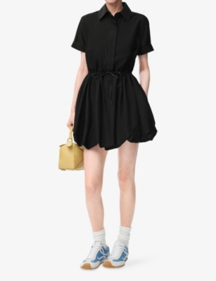 Loewe Womens Black Short-sleeve Collared Cotton-silk Mini Dress