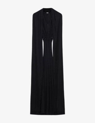 Loewe Womens Black Draped Cape-sleeve Silk Maxi Dress In Black