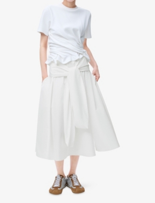 Loewe Womens White Wrap-panel Flared Cotton Midi Skirt In White
