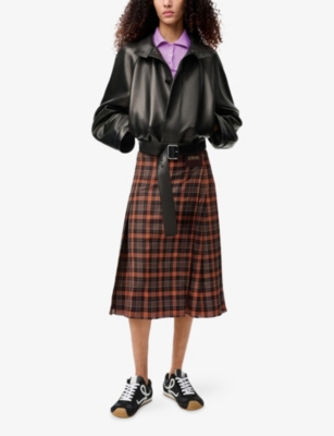 Loewe Check Pleated Midi Skirt In Brown