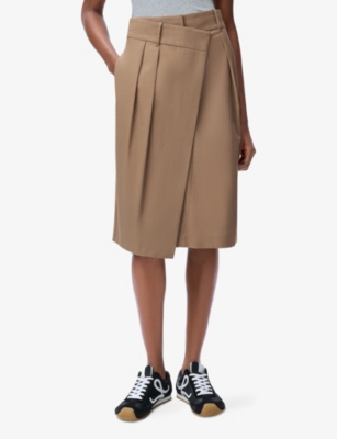 Loewe Womens Beige Wrap-over Knee-length Cotton-silk Blend Skirt In Brown