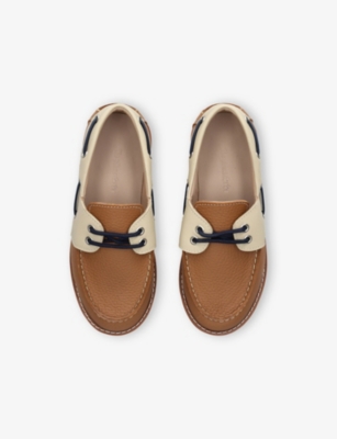 Elephantito Kids' Contrast-panel Leather Boat Shoe In Brown