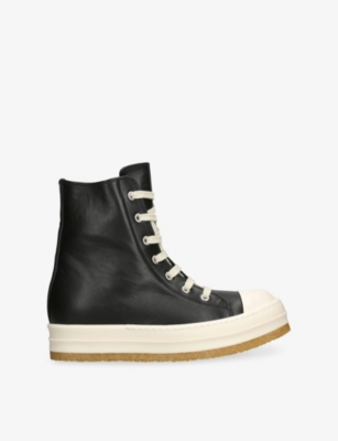 Rick Owens Womens Blk/white Creep High-top Leather Trainers Eur 41 / 8 Uk In Multi