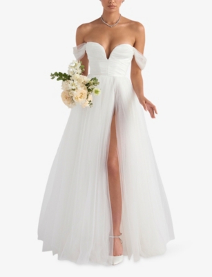 House Of Cb Womens White Fairytale Off-the-shoulder Tulle Bridal Gown In White