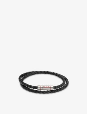 HUGO: Double-Cuff Braided-Leather Bracelet