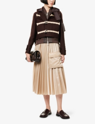 Sacai Womens Brown Hooded Toggle Wool-melton Blouson Jacket In Brown