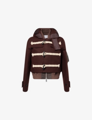 Sacai Womens Brown Hooded Toggle Wool-melton Blouson Jacket In Brown
