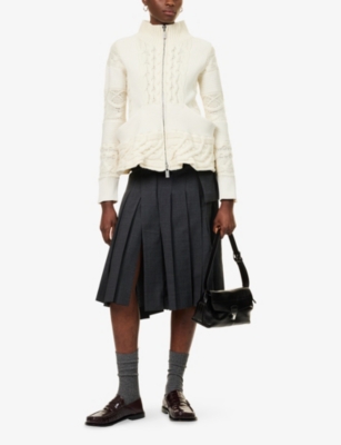 Sacai Womens Off White Cable-knit High-neck Wool-blend Jacket In White