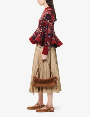 Sacai Womens Bordeaux Floral Wavy-hem Wool Jumper In Red