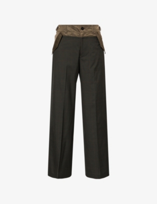 Sacai Womens Khaki Glen Check Wool Trousers Xl In Black