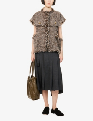 Sacai Womens Gray Glen Check Wool Midi Skirt In Black