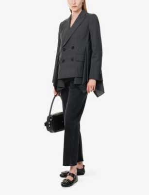 Sacai Womens Gray Glen-check Pleated Wool Blazer In Gray