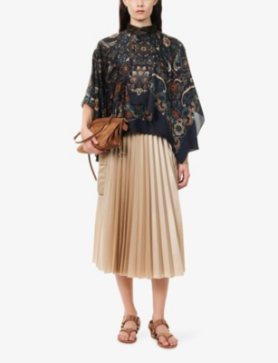 Sacai Womens Navy Floral Asymmetric Woven Shirt In Navy