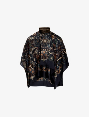 Sacai Womens Navy Floral Asymmetric Woven Shirt In Navy