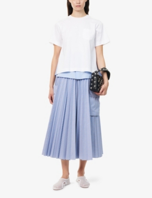 SACAI: Striped-Panel Short-Sleeves Cotton-Jersey T-Shirt