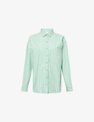 LOUNGE UNDERWEAR: Oversized Pinstripe Cotton Shirt