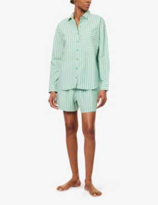 LOUNGE UNDERWEAR: Pinstripe Cotton Shorts