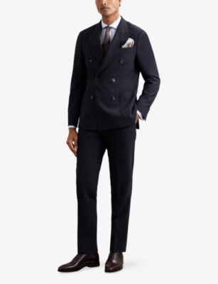Reiss Mens Navy Belmont Slim-fit Stretch Wool-blend Trousers In Blue