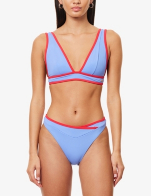 We Are Tala Omens Contrast Plunge Bikini Top Blue In Blue