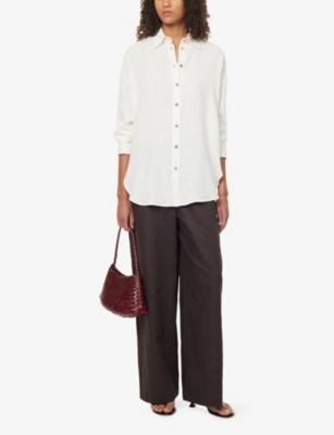 We Are Tala Omens Cream Long-sleeves Curved-hem Linen-blend Shirt Xl In White