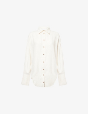 We Are Tala Omens Cream Long-sleeves Curved-hem Linen-blend Shirt Xl In White
