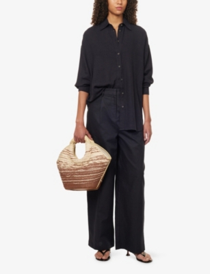 WE ARE TALA: Long-Sleeves Curved-Hem Linen-Blend Shirt