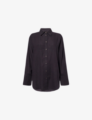 WE ARE TALA: Long-Sleeves Curved-Hem Linen-Blend Shirt