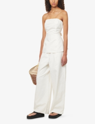 WE ARE TALA: Pleated Wide-Leg Cotton And Linen Trousers