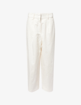 We Are Tala Omens Coconut Milk Pleated Wide-leg Cotton And Linen Trousers