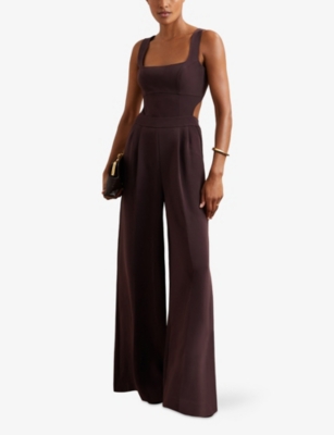 Reiss Womens Burgundy Dion Wide-leg Woven Jumpsuit In Brown