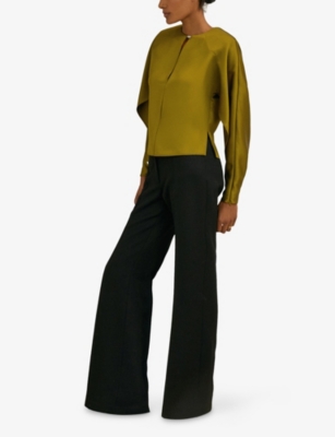 Reiss Womens  X Atelier Mina Cut-out Long-sleeve Satin Blouse Green In Green