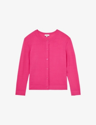 Reiss Womens Bright Pink Mara Long-sleeve Cropped Knitted Cardigan