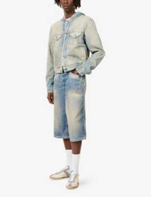 Acne Studios Mens Mid Blue Distressed Loose-fit Denim Shorts In Blue