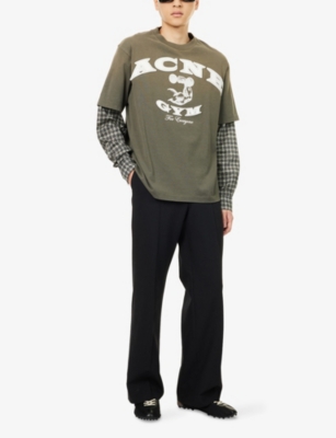 Acne Studios Mens Vintage Green Exford Gym Bro Logo-patch Cotton T-shirt In Green