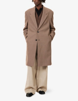 Acne Studios Mens Multi Brown Houndstooth Notched-lapel Wool Coat In Multi