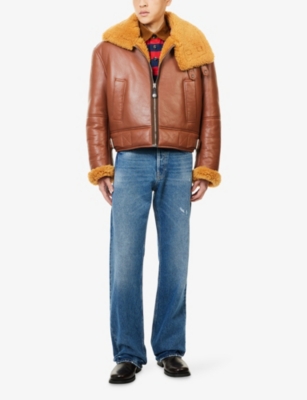 ACNE STUDIOS: Contrast-Collar Leather Shearling Biker Jacket