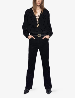 Zadig & Voltaire Womens Black Evy Wide-leg Mid-rise Stretch-cotton Corduroy Trousers In Black