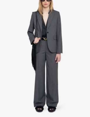 Zadig & Voltaire Womens Gris Chine Panol Wide-leg High-rise Stretch-woven Trousers In Blue