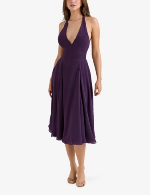 House Of Cb Womens Grape Solada Floral-pattern Woven Midi Dress In Purple