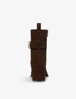 Christian Louboutin Booty Lock Suede Heeled Boots 70 In Brown