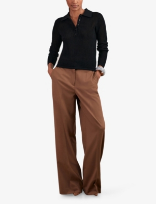 REISS: India Ribbed Cotton-Blend Polo Top