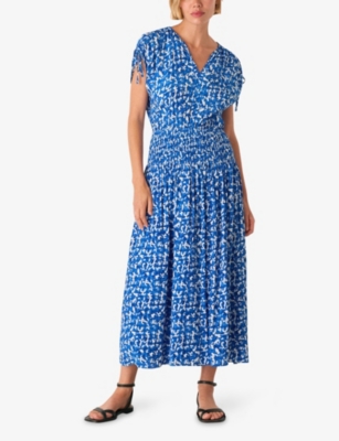 WHISTLES: Brushed-Stroke Shirred-Panel Woven Midi Dress