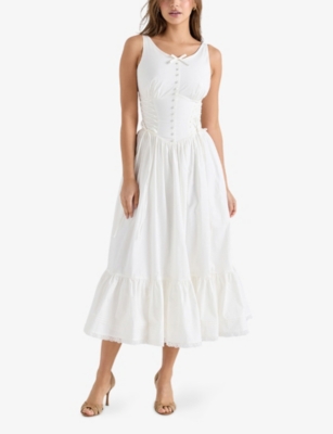 House Of Cb Womens White Sienna Sleeveless Stretch-cotton Midi Dress In White