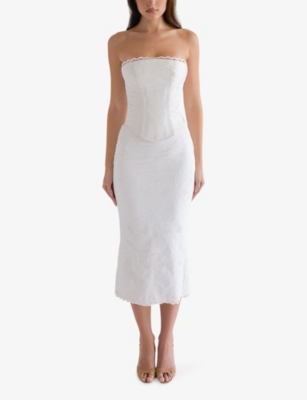 House Of Cb Womens White Livie Broderie-texture Cotton Corset To In White