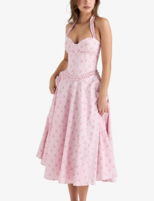 HOUSE OF CB: Georgie Floral-Print Stretch-Cotton Midi Dress